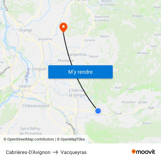 Cabrières-D'Avignon to Vacqueyras map