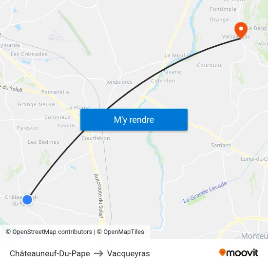 Châteauneuf-Du-Pape to Vacqueyras map