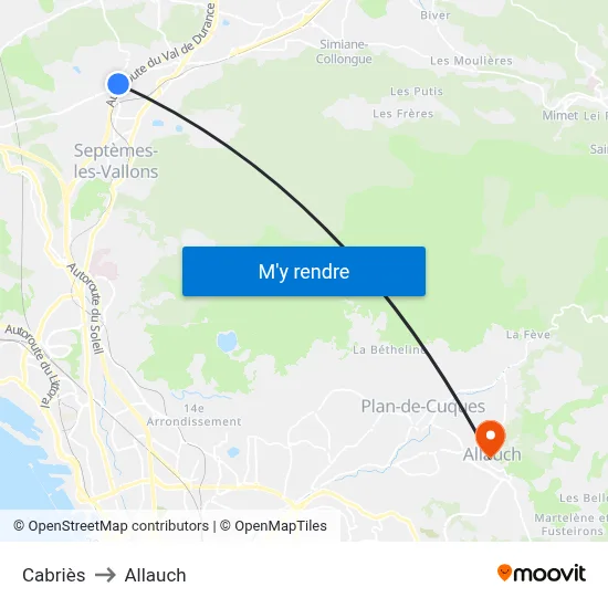 Cabriès to Allauch map