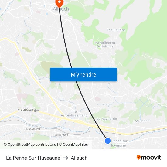 La Penne-Sur-Huveaune to Allauch map