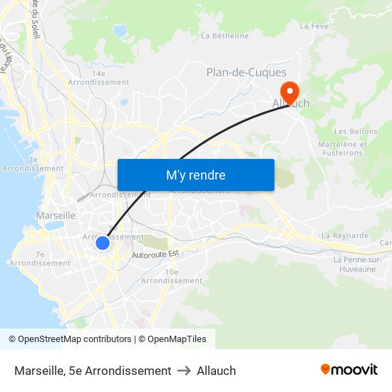 Marseille, 5e Arrondissement to Allauch map
