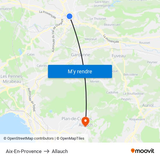Aix-En-Provence to Allauch map