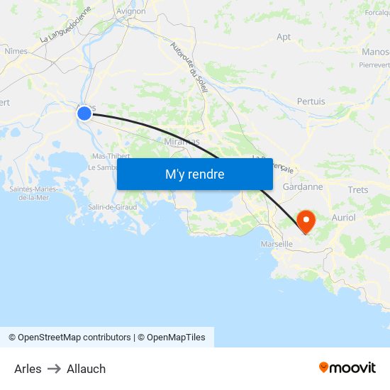 Arles to Allauch map