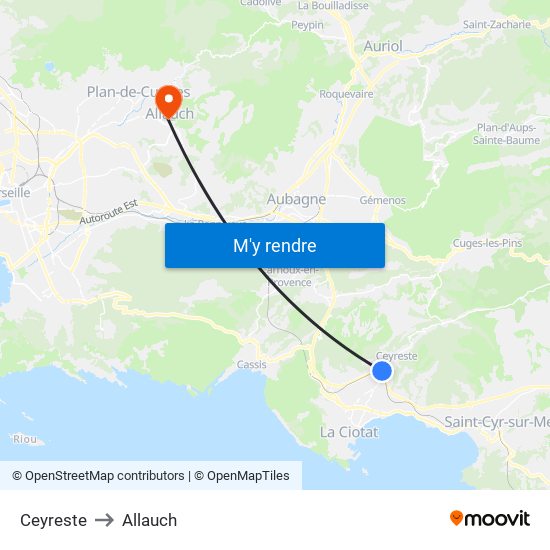 Ceyreste to Allauch map