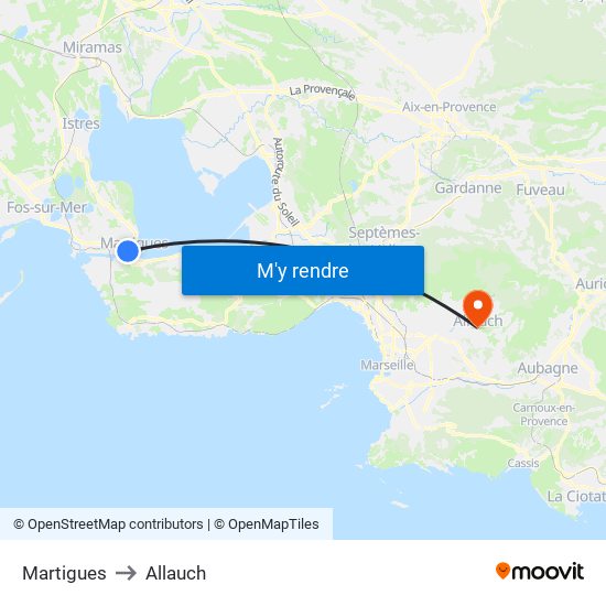 Martigues to Allauch map