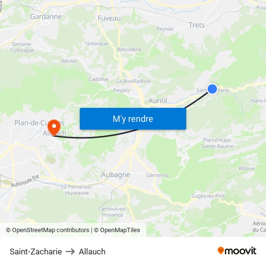 Saint-Zacharie to Allauch map