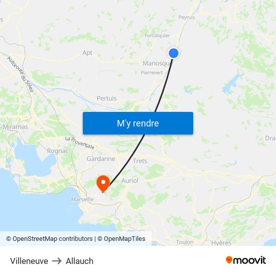 Villeneuve to Allauch map