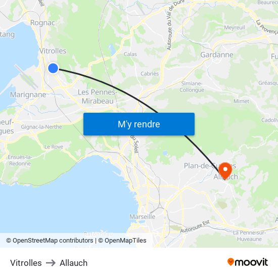 Vitrolles to Allauch map