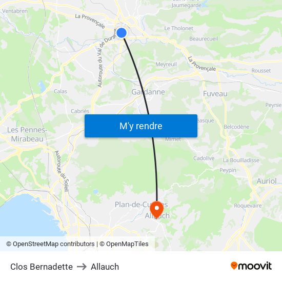 Clos Bernadette to Allauch map
