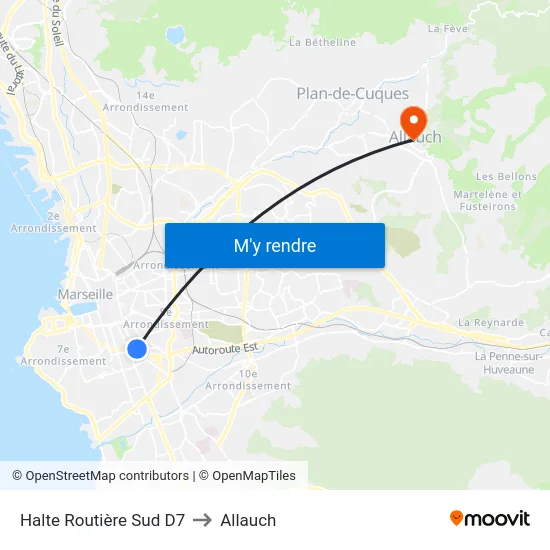 Halte Routière Sud D7 to Allauch map