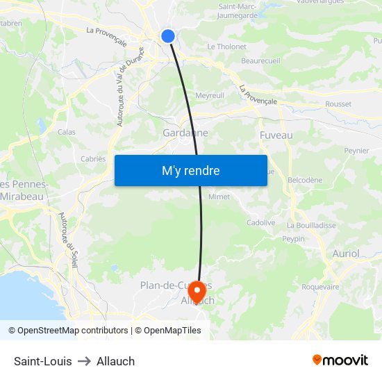 Saint-Louis to Allauch map