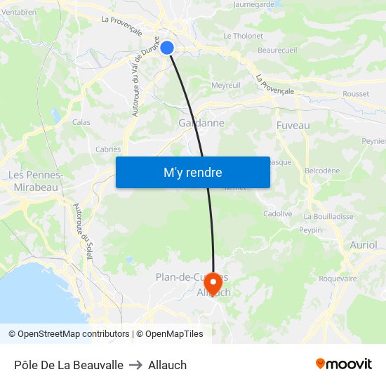 Pôle De La Beauvalle to Allauch map