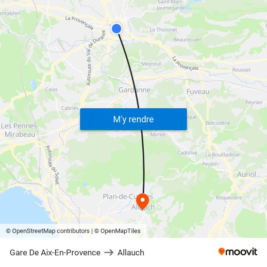 Gare De Aix-En-Provence to Allauch map