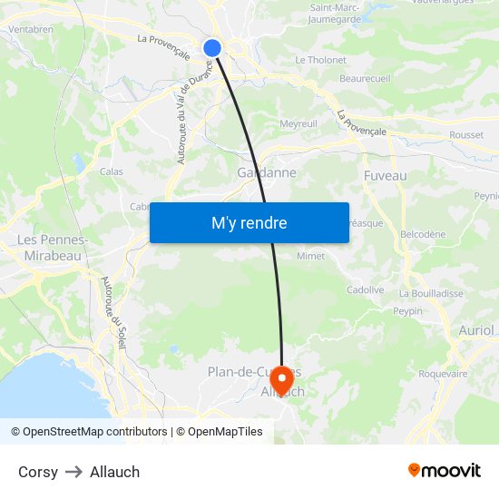 Corsy to Allauch map