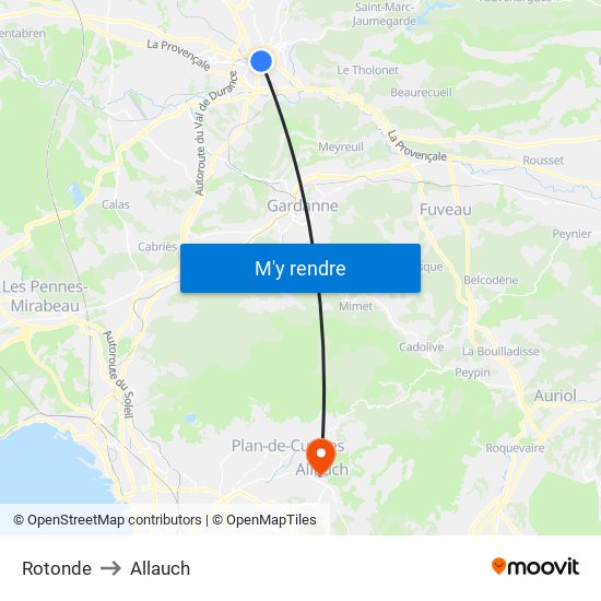 Rotonde to Allauch map