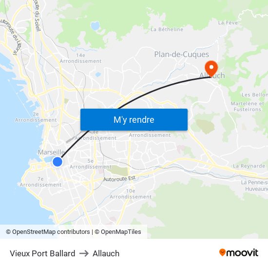 Vieux Port Ballard to Allauch map