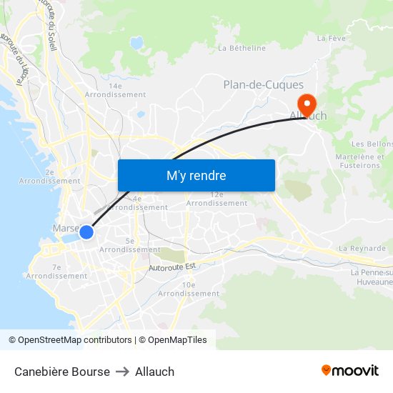 Canebière Bourse to Allauch map