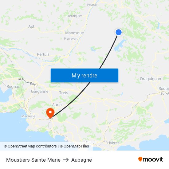 Moustiers-Sainte-Marie to Aubagne map