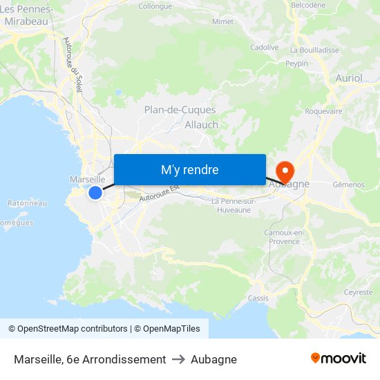 Marseille, 6e Arrondissement to Aubagne map