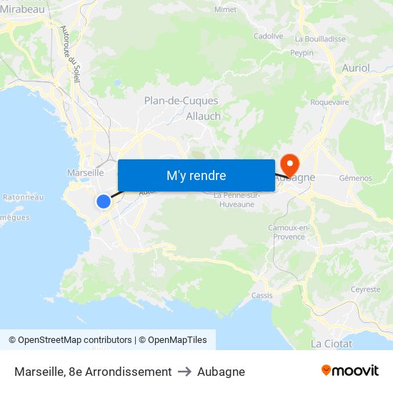 Marseille, 8e Arrondissement to Aubagne map