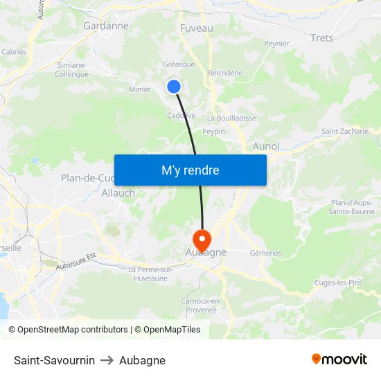 Saint-Savournin to Aubagne map