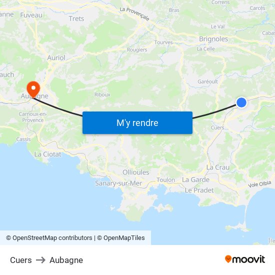 Cuers to Aubagne map