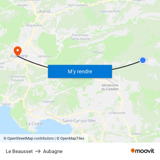 Le Beausset to Aubagne map