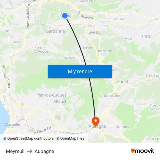 Meyreuil to Aubagne map