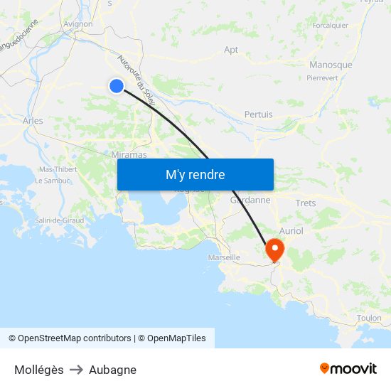 Mollégès to Aubagne map