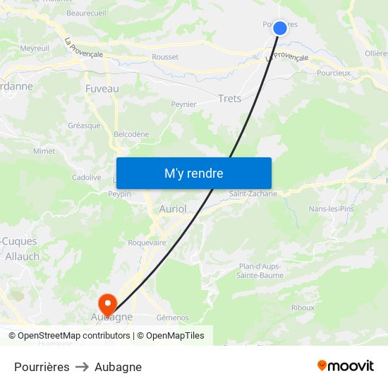 Pourrières to Aubagne map