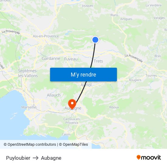 Puyloubier to Aubagne map