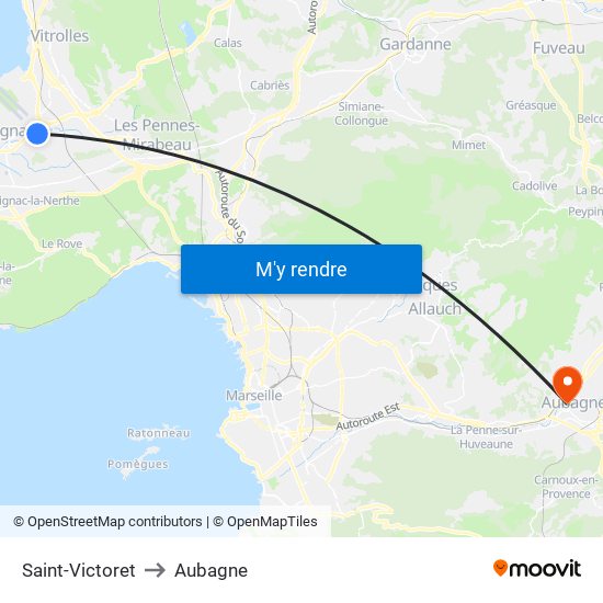 Saint-Victoret to Aubagne map