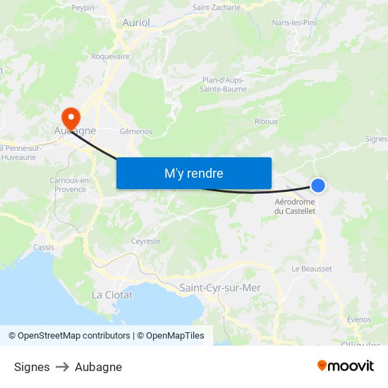 Signes to Aubagne map