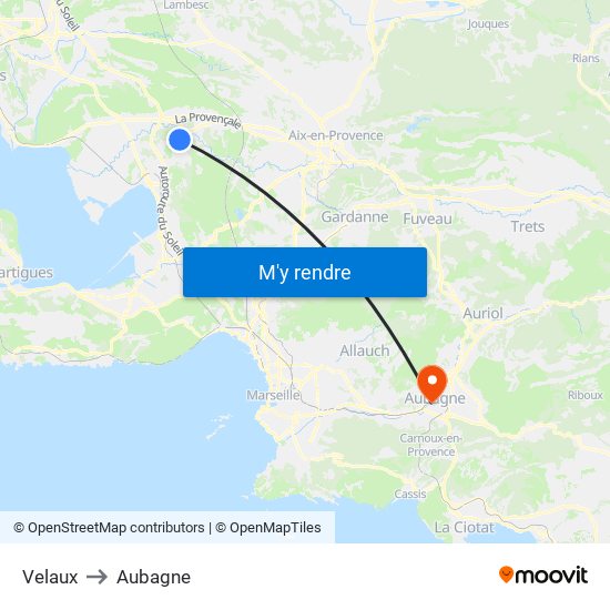 Velaux to Aubagne map