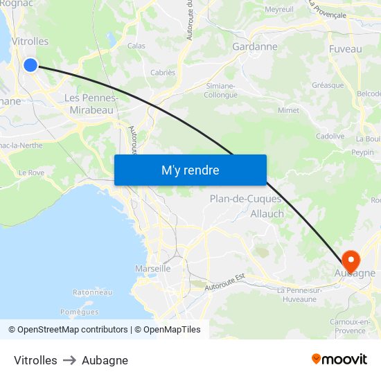 Vitrolles to Aubagne map