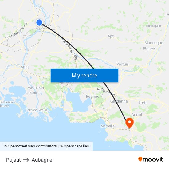 Pujaut to Aubagne map