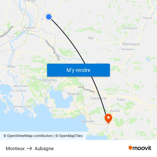 Monteux to Aubagne map