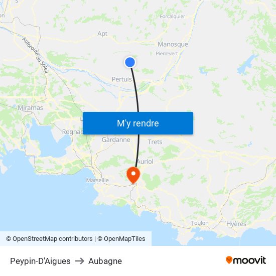 Peypin-D'Aigues to Aubagne map