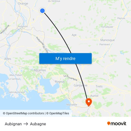 Aubignan to Aubagne map