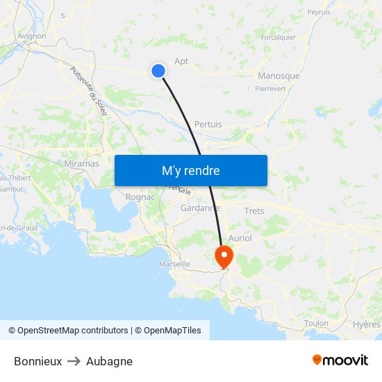 Bonnieux to Aubagne map