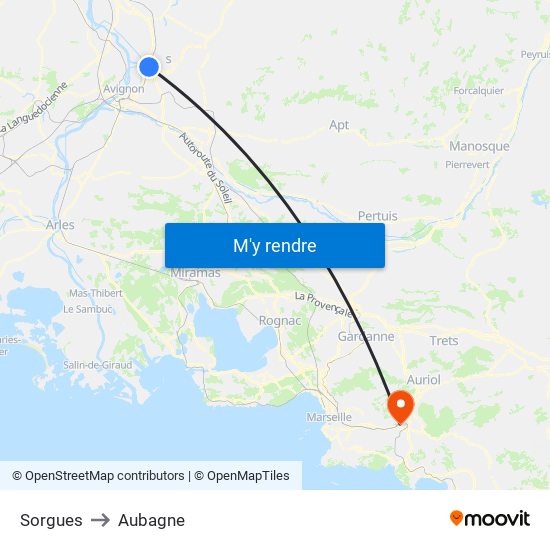 Sorgues to Aubagne map