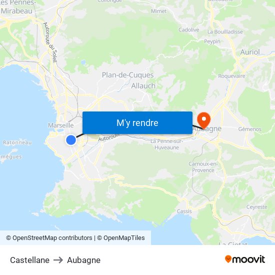 Castellane to Aubagne map