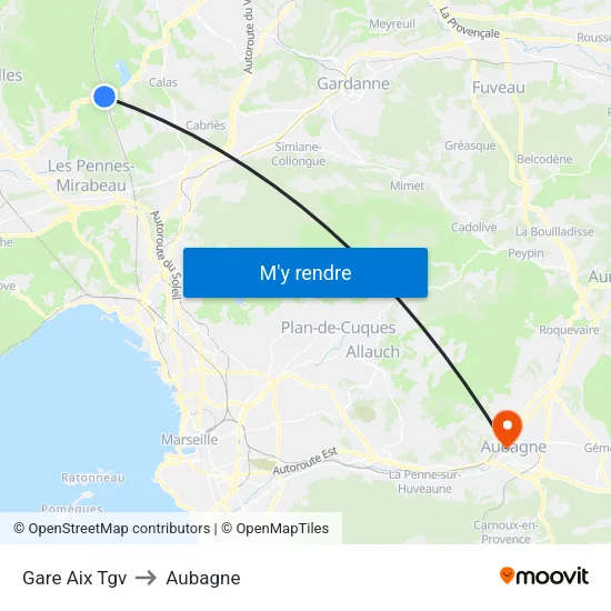 Gare Aix Tgv to Aubagne map