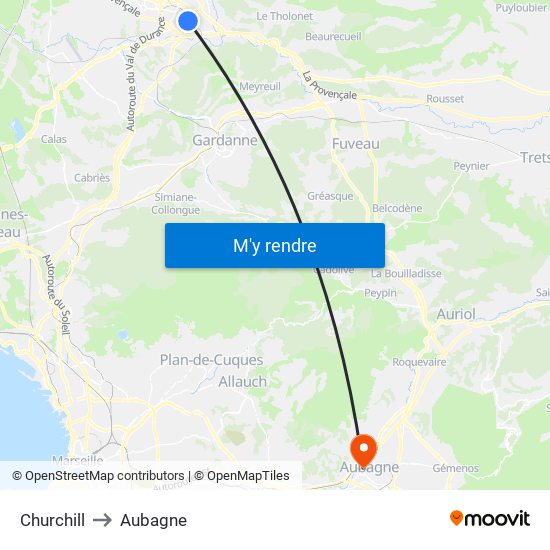 Churchill to Aubagne map