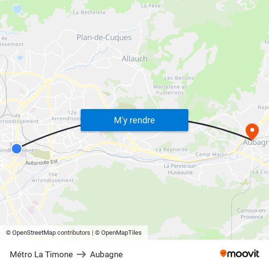 Métro La Timone to Aubagne map