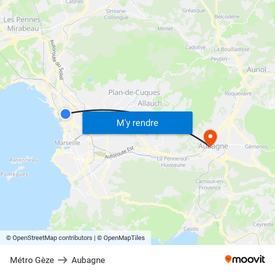 Métro Gèze to Aubagne map