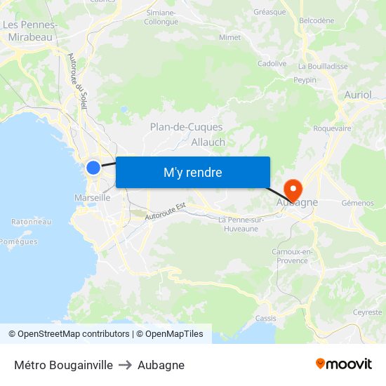 Métro Bougainville to Aubagne map