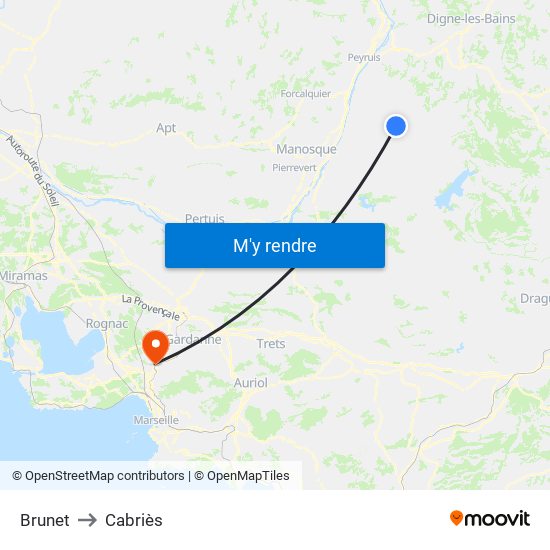 Brunet to Cabriès map