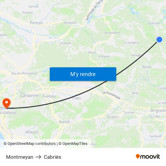 Montmeyan to Cabriès map