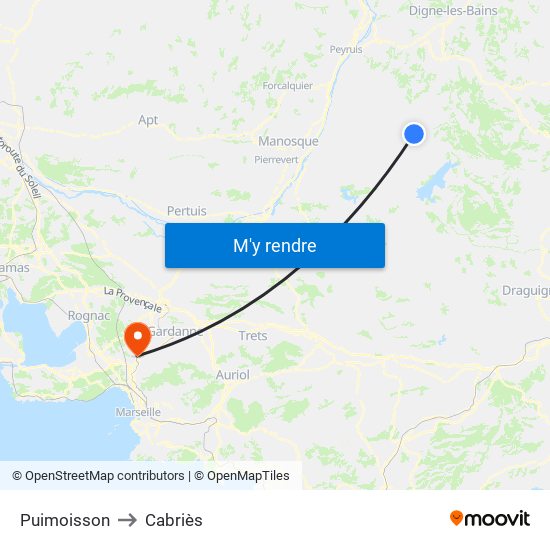 Puimoisson to Cabriès map